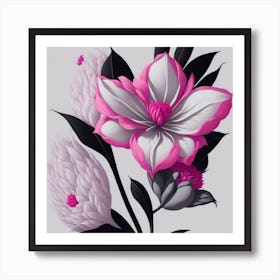 Pink And Black Flowers myluckycharm Art Print