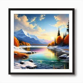 Mountain lac oil painting abstract painting art 1 Póster