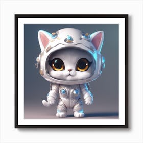 A Super Cute Chibi Zodiac Cat, In The Universe, With Snowwhite Shiny Fur, Happy Smile, Happy Smile, 1 Art Print