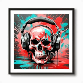 Skull With Headphones 10 Art Print