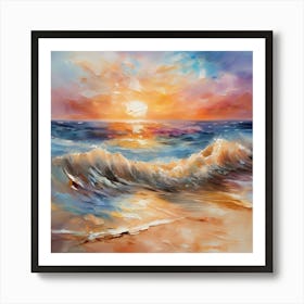 Seashore. Sand, waves, sunset and summer oil colors.5 Art Print