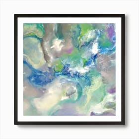 Soft Revenge - Artwork that features a beautiful and intricate blend of blue, grey, green, and purple fading colours. The piece exudes a sense of calmness and tranquillity, inviting the viewer to get lost in its subtle nuances and delicate details. Art Print