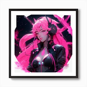 Anime Girl With Pink Hair Art Print