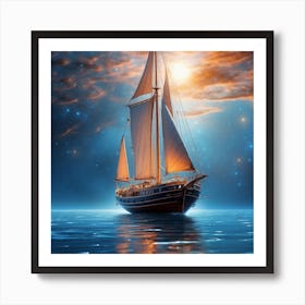 Sailboat In The Night Sky Art Print