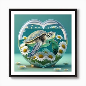 Where Worlds Collide Sea Turtle And Daisies 16 Art Print