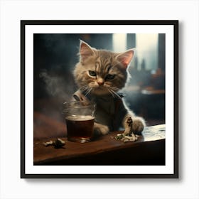 Cat Drinking Beer Art Print
