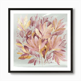 Pink And Gold Leaves Art Print