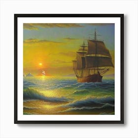 Sailing Ship At Sunset Art Print