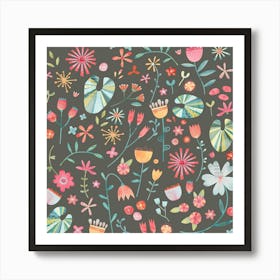 Watercolor Wild Flowers in the Dark 1 Art Print