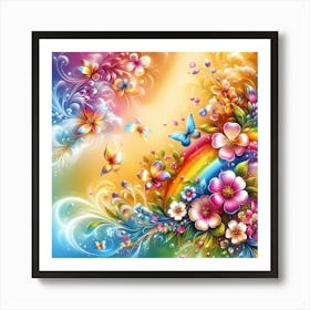 Rainbow Flowers Art Print