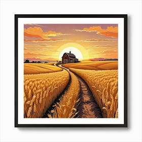 Farm With A Sunset Art Print (1) Art Print