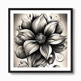 Black And White Flower Tattoo Art Print