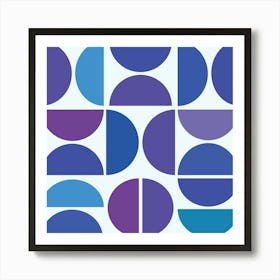 Mid Century Blue and Purple Geometric Half Circles Art Print