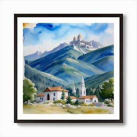 Watercolor Of A Church Art Print