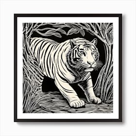 Tiger In The Forest Linocut Art Print