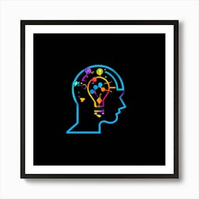 Abstract Vector Icon Illustrating A Human Head Bust With An Illuminating Light Bulb In The Forehead (7) Art Print