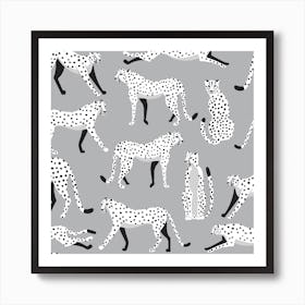 Tropical Monochrome Cheetah Pattern On Gray Square Art Print