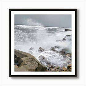 Waves Crashing On Rocks Art Print