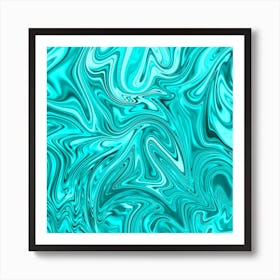 Cyan Liquid Marble Art Print