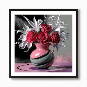 Pink Roses In A Vase Art Print