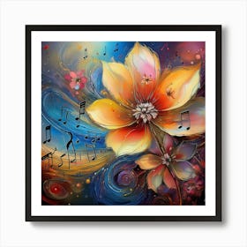 Flower With Music Notes Art Print