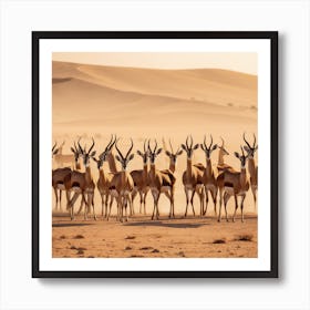 Herd Of Gazelle In The Desert 1 Art Print