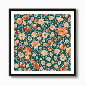 Mid Century inspired modern Seamless floral Pattern, 253 Art Print