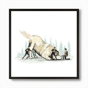 Dog cannon and soldiers, illustration, wall art Art Print