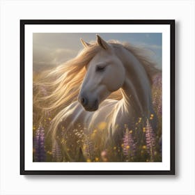 White Horse In The Meadow Art Print