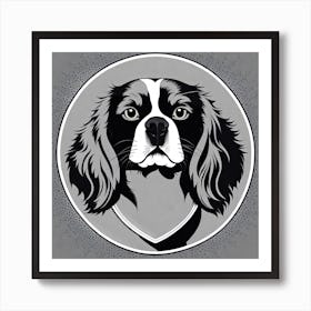 King Charles Spaniel,  Black and white illustration, Dog drawing, Dog art, Animal illustration, Pet portrait, Realistic dog drawing, puppy Art Print