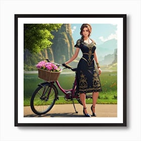 Woman With A Bicycle Art Print