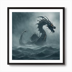 Leviathan Rising 2/4 (sea monster snake dragon mist fog mystic fantasy storm sinbad greek roman Cetus Echidna Hydra Scylla Jörmungandr) Art Print