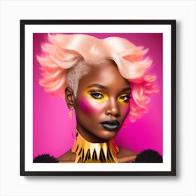 Beautiful African Woman With Pink Hair Art Print