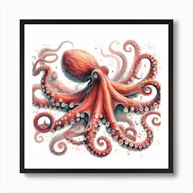 Sea Octopus In Motion, Sea Octopus Watercolour Art Print 3 Art Print