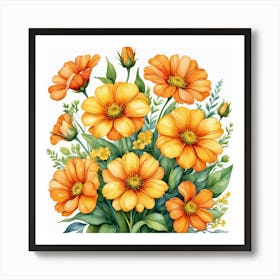 Vibrant bouquet of orange and yellow flowers Art Print