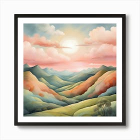 Dreamy Hills Landscape Art Print 3 Art Print