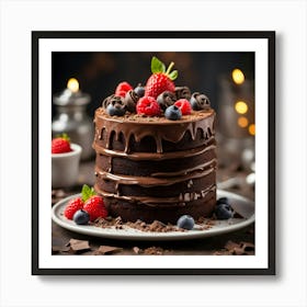 Chocolate Cake With Berries 3 Art Print