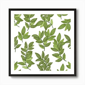 Green Leaves pattern on white background Art Print