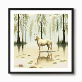 White Horse In Water 3 Art Print