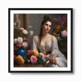 Shonda art prints Girl With Flowers Póster