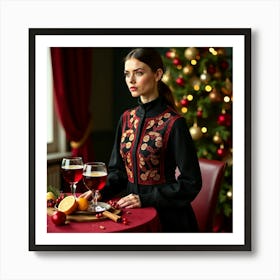 Woman With A Glass Of Wine Art Print