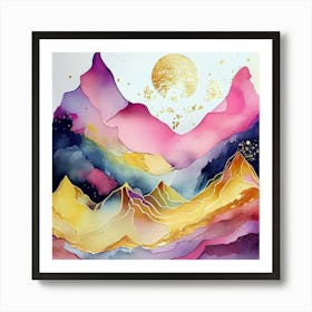 Watercolor Of Mountains Art Print