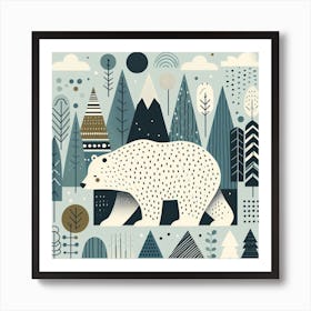 Scandinavian style, Bear and forest 3 Art Print