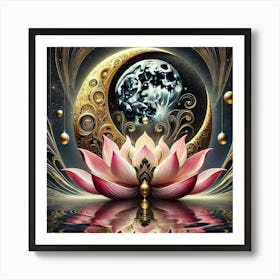 Lotus Flower And Moon 1 Art Print