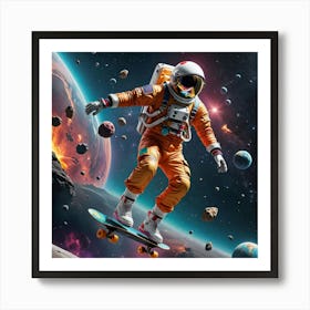 Astronaut Skateboarding In Space 3 Art Print