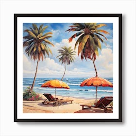 Palm Trees On The Beach Art Print