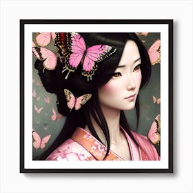 Asian Girl With Butterflies 9 Art Print