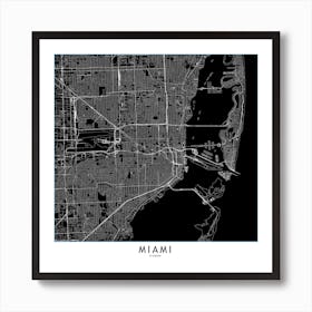 Miami Black And White Map Square Art Print