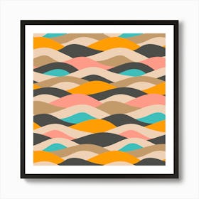 DUNES Wavy Desert Retro Mid-Century Modern Abstract in Earthy Vintage Brown Pink Yellow Beige Turquoise Cream Art Print