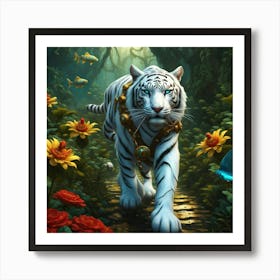 White Tiger In The Forest Art Print